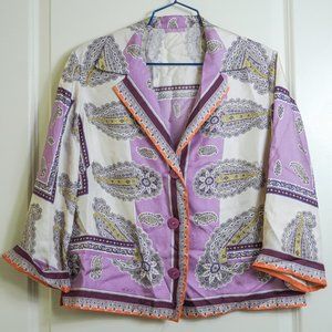 ETRO Milano Silk Blouse Top, Purple White Paisley, Size 46 Italy/ Medium